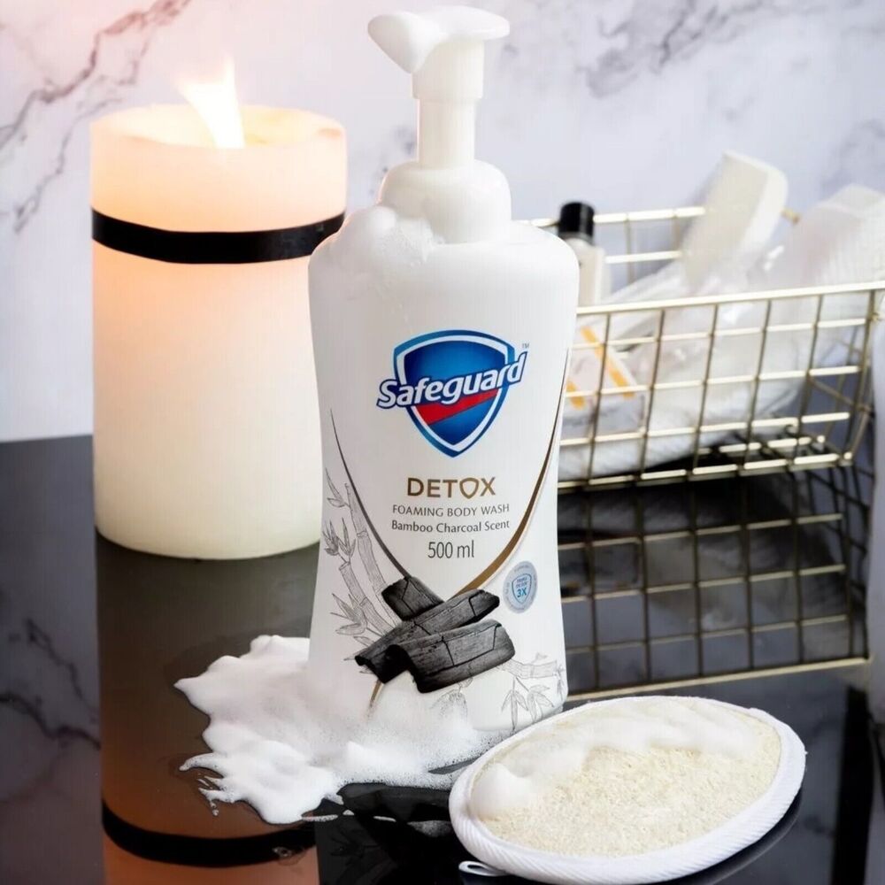 Safeguard Detox Foaming Bath Wash Bamboo Charcoal 16.9 oz 500ml Pump, 2-Pack